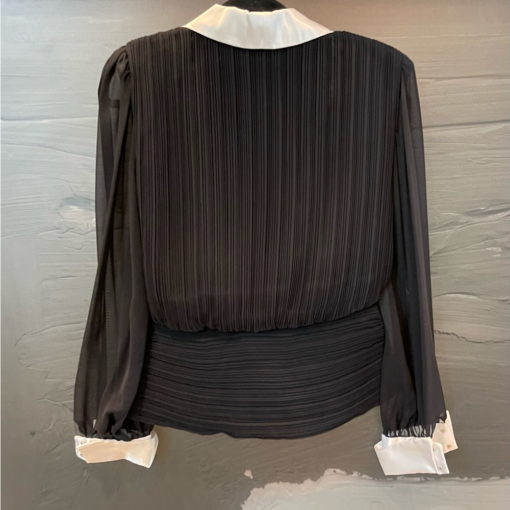 Vintage MISS ELLIETTE Dress Blk Chiffon/White Trim Formal Evening Long Gown Sz 6 - Picture 4 of 11